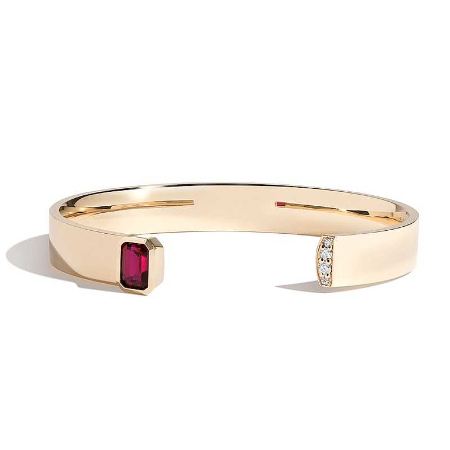 Zales Zales X Shahla 1/20 Ct. T.W. Lab-Created Diamond And Lab-Created Ruby Deco Cuff In 14K Gold - 6.5" Bracelets