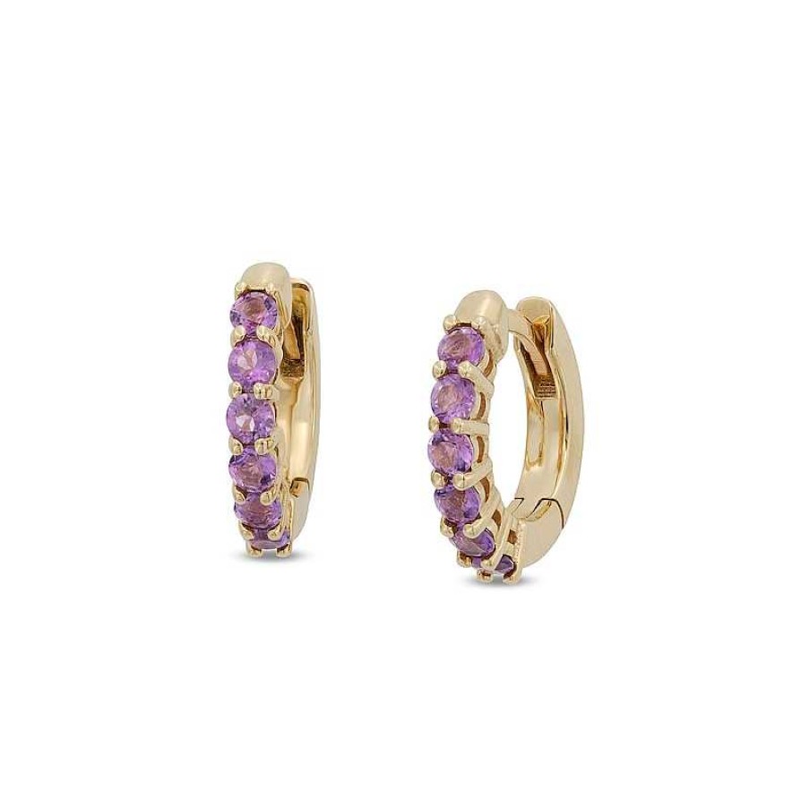 Zales Amethyst Huggie Hoop Earrings In 10K Gold Earrings