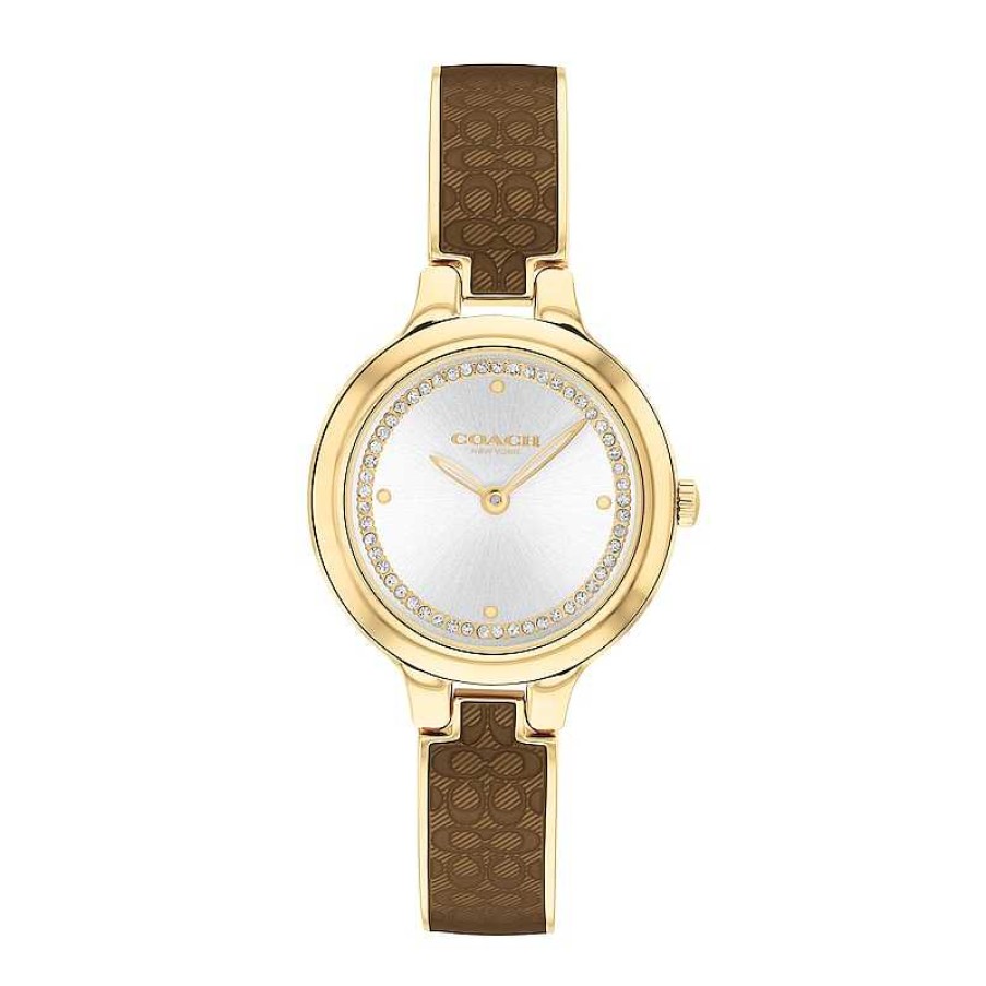 Coach Ladies' Coach Chelsea Crystal Accent Gold-Tone Ip Black Bangle Watch With White Dial (Model: 14504330) Watches