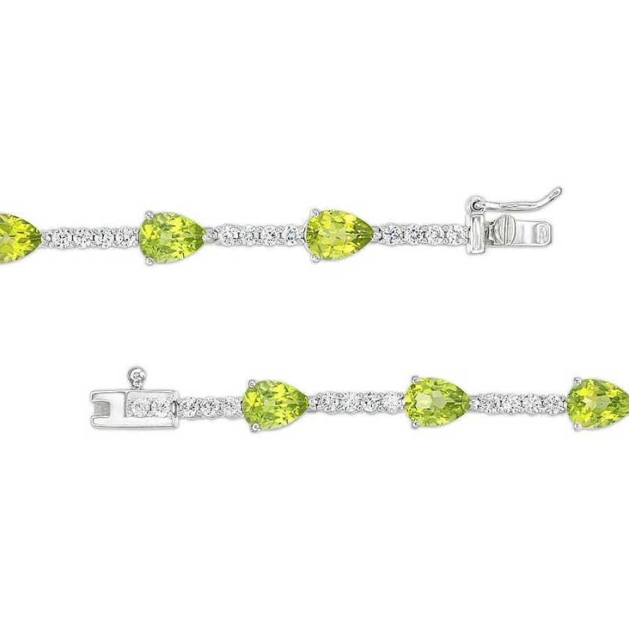 Zales Pear-Shaped Peridot And White Lab-Created Sapphire Station Line Bracelet In Sterling Silver - 7.25" Bracelets