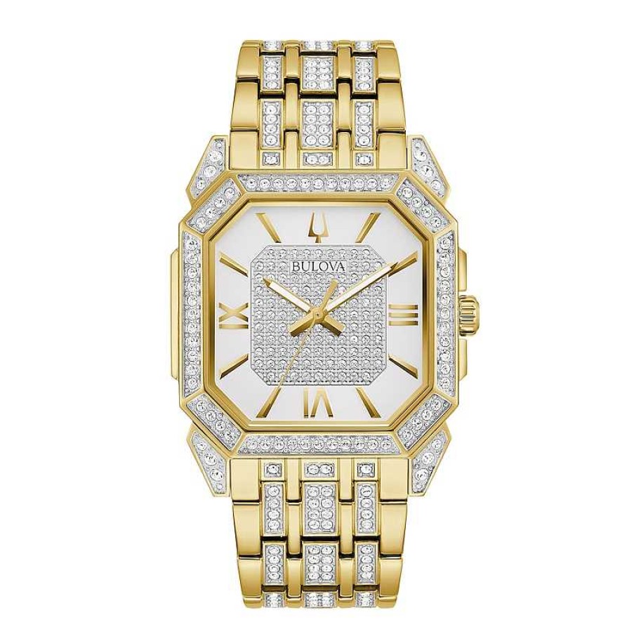 Bulova Men'S Bulova Octava Crystal Gold-Tone Watch With Octagonal Silver-Tone Dial (Model: 98A295) Watches