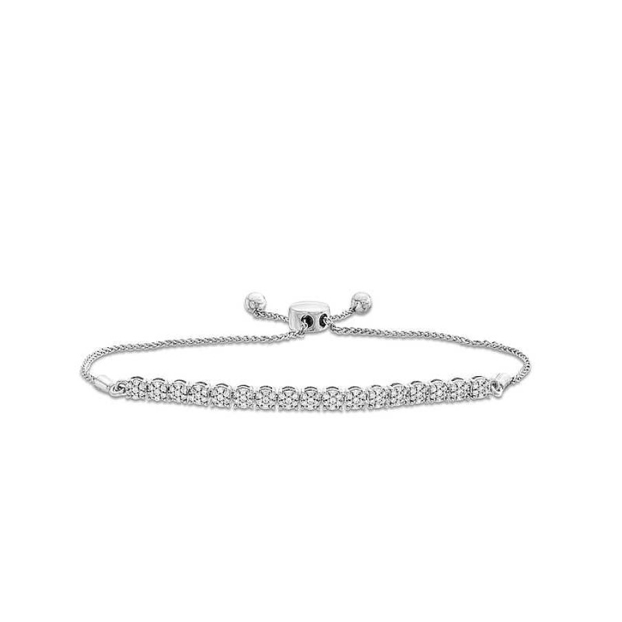 Zales 1/2 Ct. T.W. Multi-Diamond Line Bolo Bracelet In 10K White Gold - 9.5" Bracelets