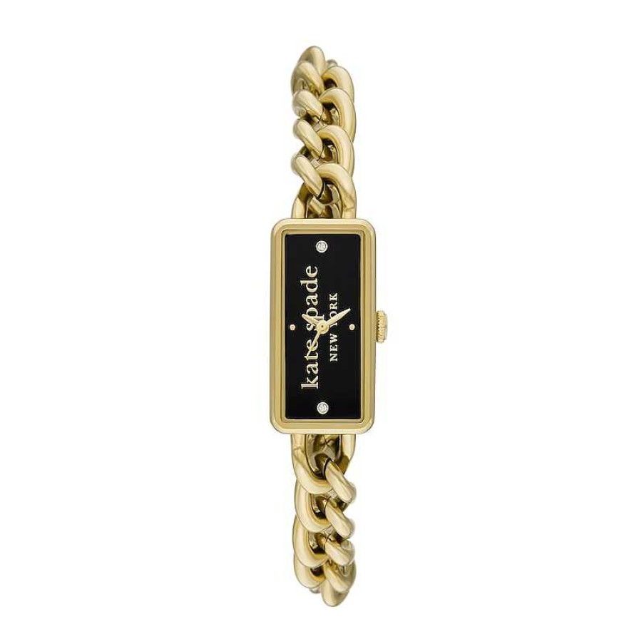 Kate Spade Ladies' Kate Spade Rosedale Crystal Accent Gold-Tone Ip Bracelet Watch With Rectangular Black Dial (Model: Ksw1793) Watches