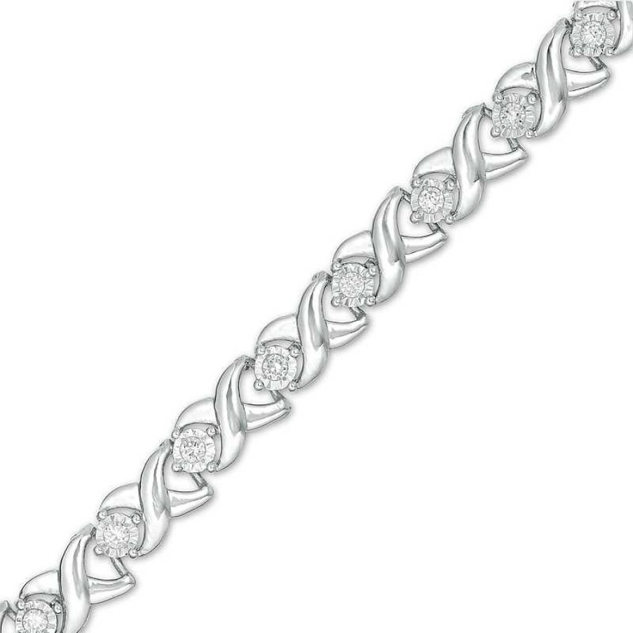 Zales 1/2 Ct. T.W. Diamond "Xo" Link Bracelet In Sterling Silver - 8.0" Bracelets