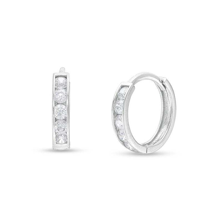 Zales Child'S Cubic Zirconia Five Stone Huggie Hoop Earrings In 14K White Gold Earrings