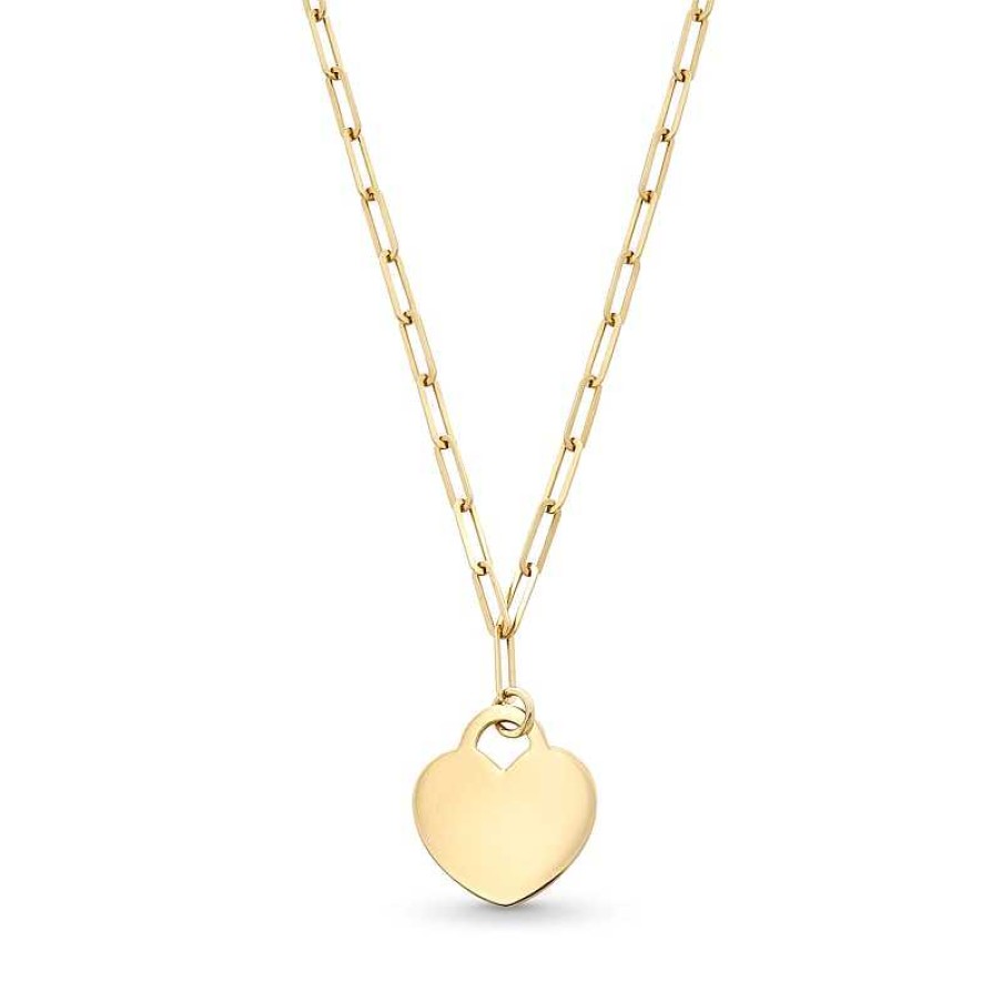 Zales Heart-Shaped Disc Paper Clip Link Chain Necklace In Hollow 10K Gold - 17.75" Necklaces