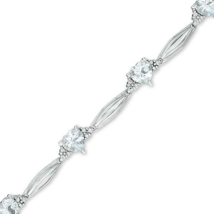 Zales 5.0Mm Heart-Shaped Aquamarine And Diamond Accent Bracelet In Sterling Silver Bracelets