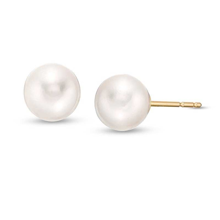 Zales Imperial® 7.5-8.0Mm Cultured Akoya Pearl Stud Earrings In 14K Gold Earrings