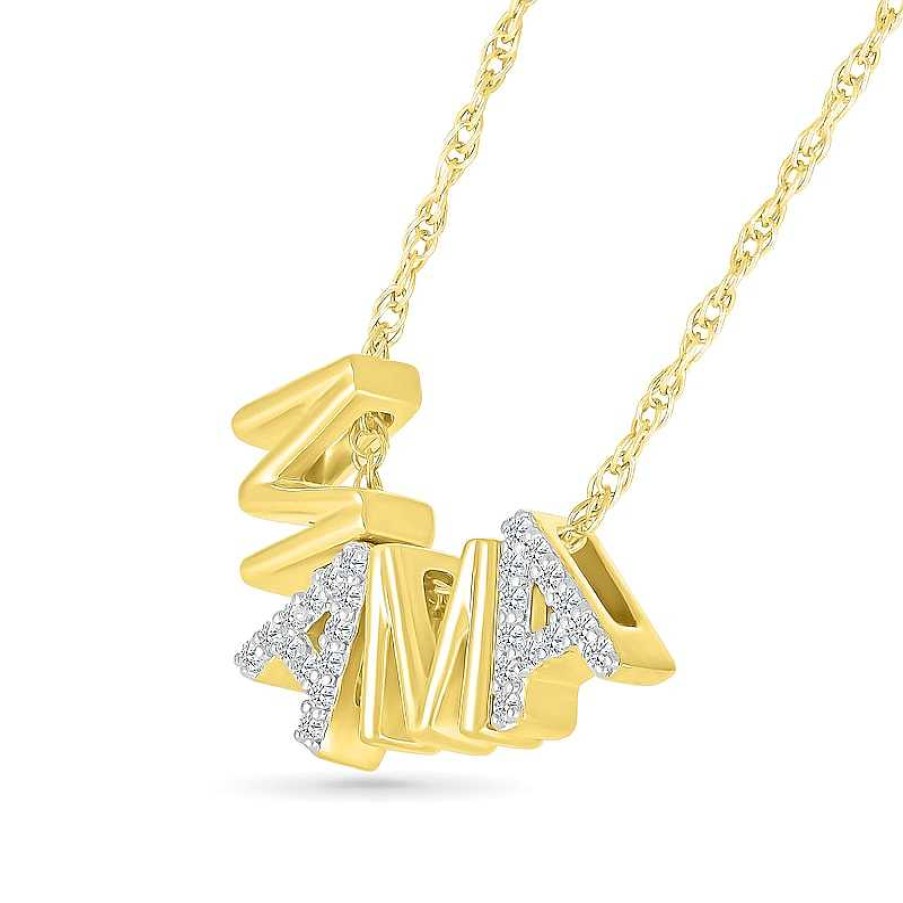 Zales 1/10 Ct. T.W. Diamond And Polished Alternating "Mama" Block Letter Pendant In Sterling Silver With 14K Gold Plate Necklaces