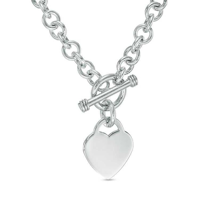 Zales Heart Charm Toggle Necklace In Sterling Silver Necklaces