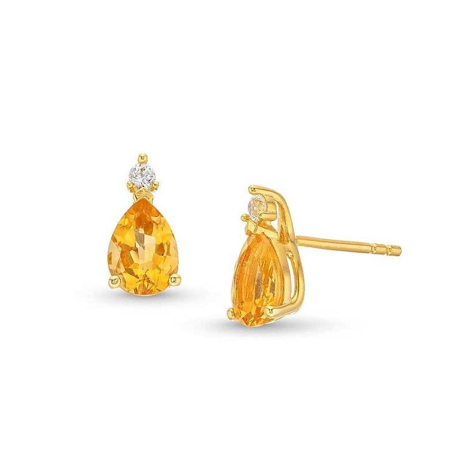 Zales Pear-Shaped Citrine And 1/20 Ct. T.W. Diamond Stud Earrings 10K Gold Earrings