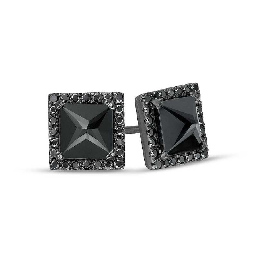 Zales Vera Wang Men Black Spinel And 1/4 Ct. T.W. Black Diamond Stud Earrings In Sterling Silver With Black Rhodium Earrings