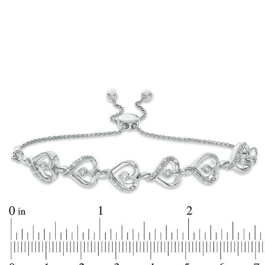 Zales 1/15 Ct. T.W. Diamond Sideways Heart Link Bolo Bracelet In Sterling Silver - 9.5" Bracelets