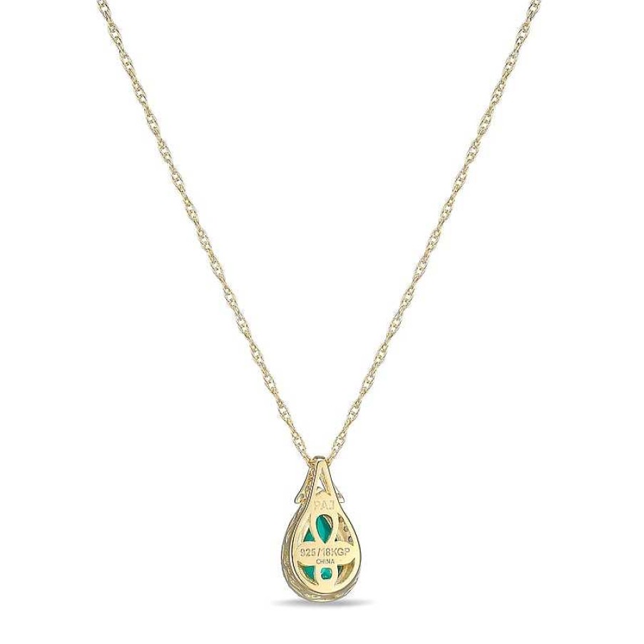 Zales Pear-Shaped Green Quartz And White Lab-Created Sapphire Frame Pendant In Sterling Silver With 18K Gold Plate Necklaces