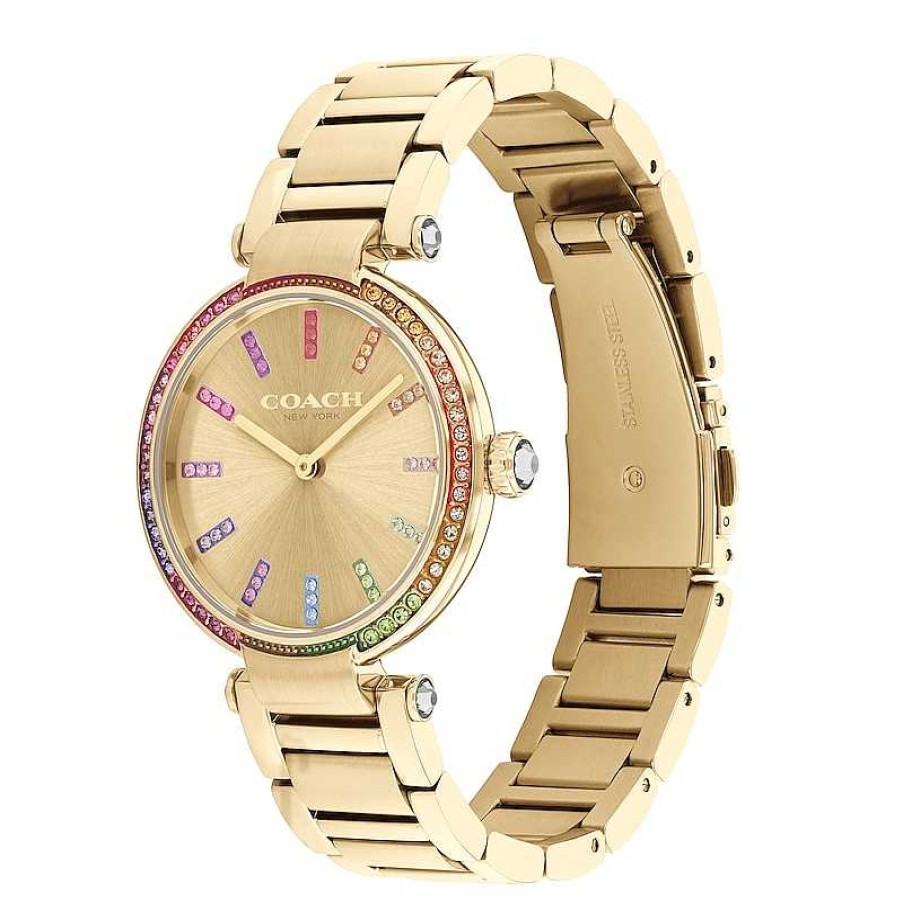 Coach Ladies' Coach Cary Multi-Colored Rainbow Crystal Accent Gold-Tone Ip Watch With Gold-Tone Dial (Model: 14504271) Watches