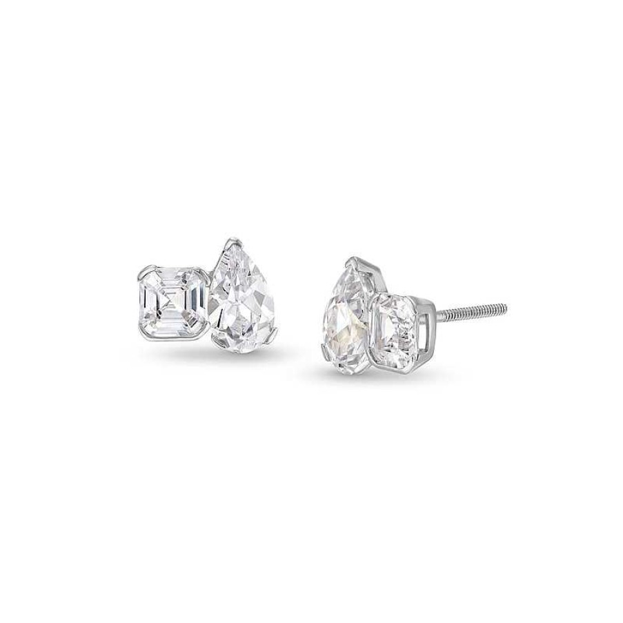 Zales 2 Ct. T.W. Pear And Asscher-Cut Certified Lab-Created Diamond Toi Et Moi Stud Earrings In 14K White Gold (F/Vs2) Earrings