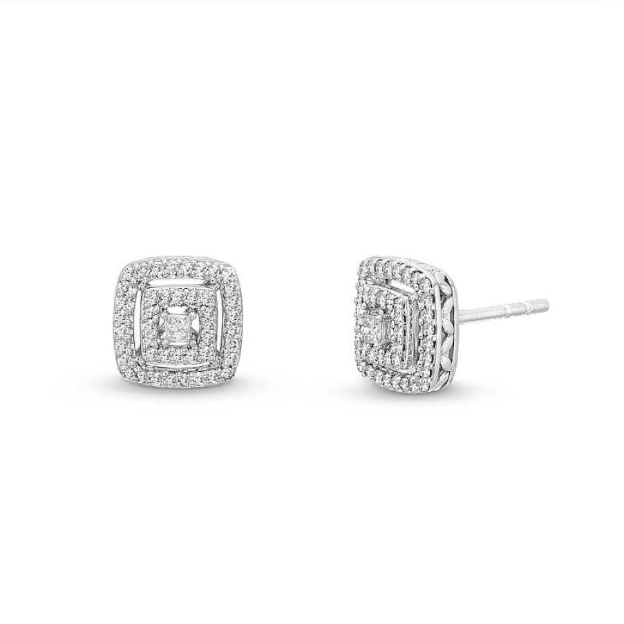 Zales 1/4 Ct. T.W. Princess-Cut Diamond Double Cushion-Shaped Frame Stud Earrings In 10K White Gold Earrings