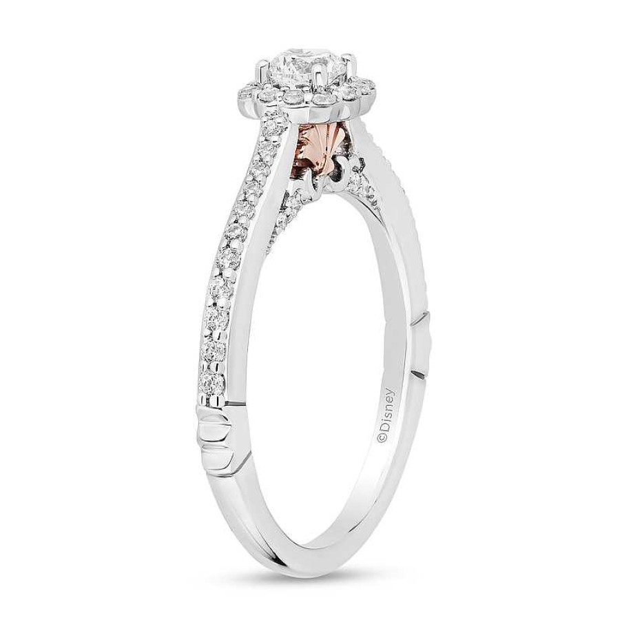 Zales Enchanted Disney Ariel 1/2 Ct. T.W. Diamond Flower Frame Engagement Ring In 14K White Gold Rings