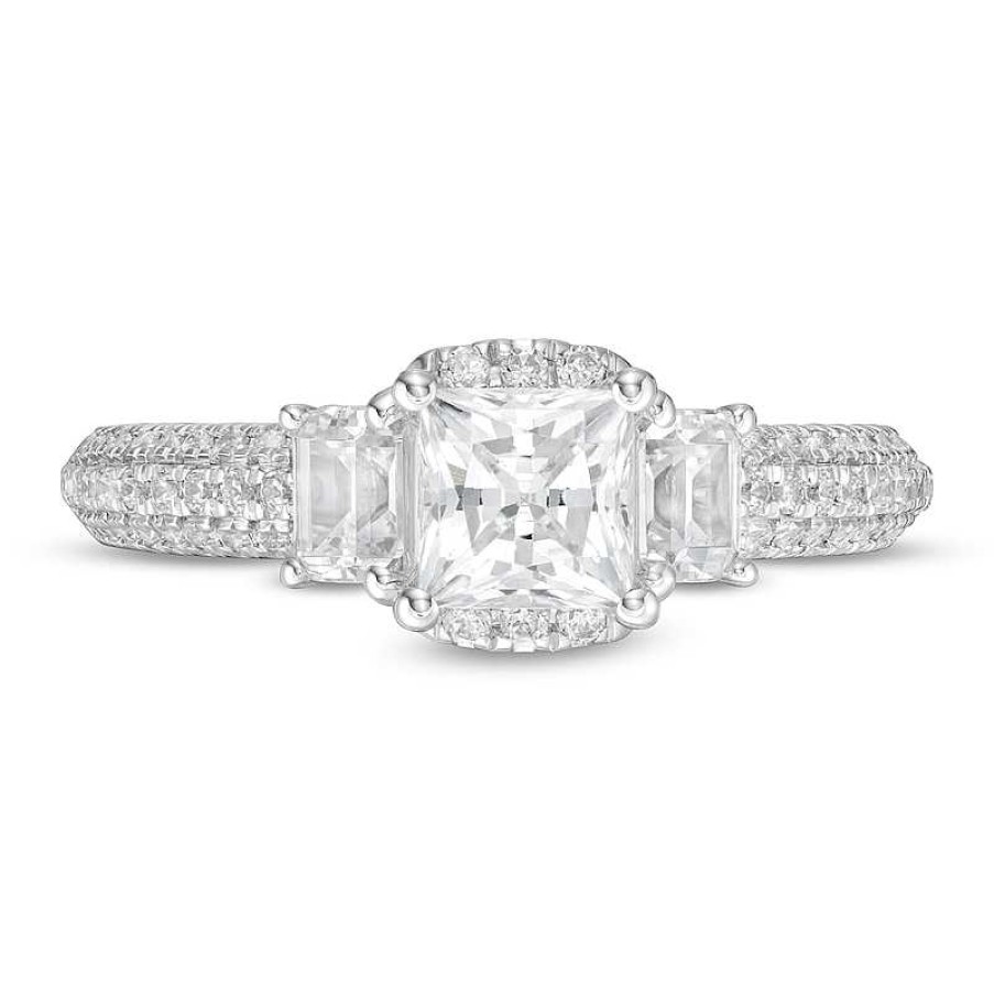 Zales Vera Wang Love Collection 1-1/2 Ct. T.W. Certified Princess-Cut Diamond Collar Engagement Ring In 14K White Gold (I/Si2) Rings