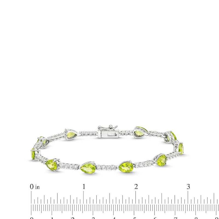 Zales Pear-Shaped Peridot And White Lab-Created Sapphire Station Line Bracelet In Sterling Silver - 7.25" Bracelets