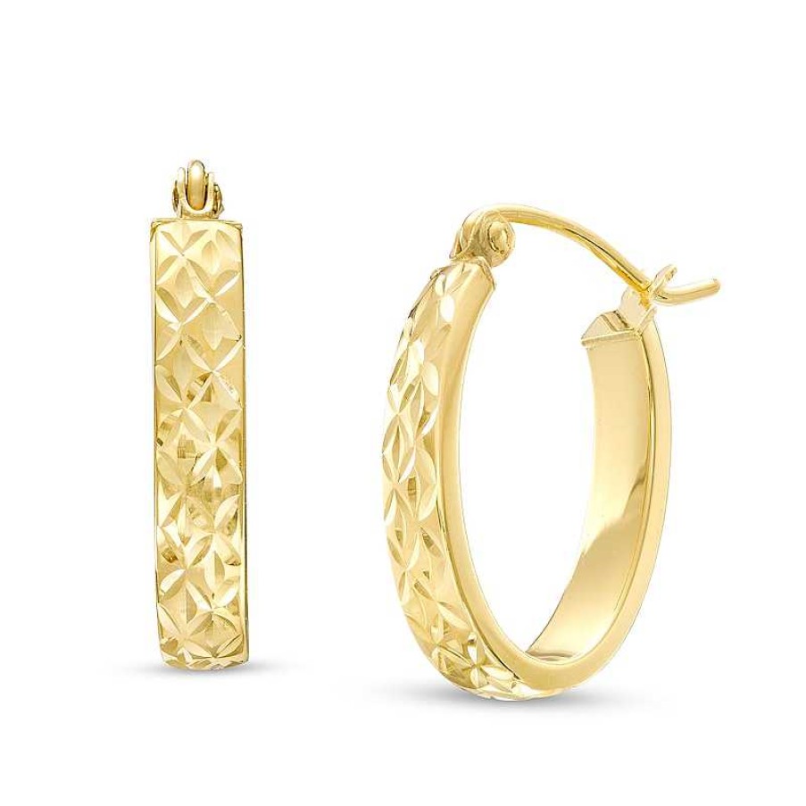 Zales Diamond-Cut Oval Tube Hoop Earrings In 14K Gold Earrings