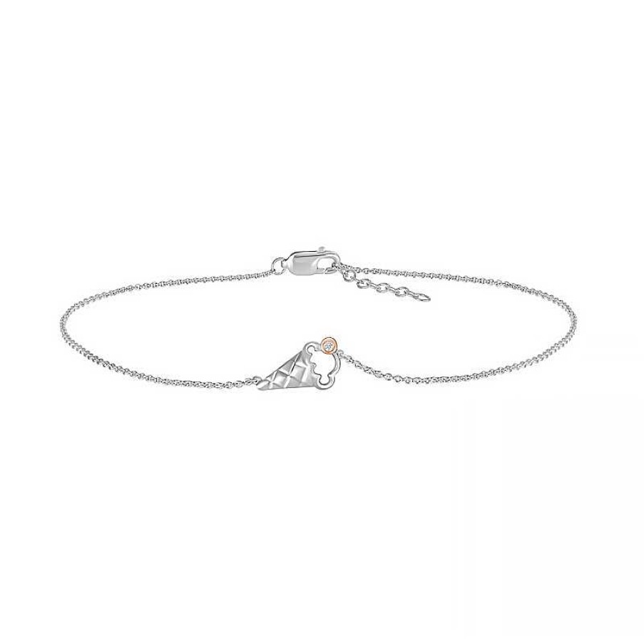 Zales Diamond Accent Solitaire Ice Cream Cone Anklet In Sterling Silver And 10K Rose Gold 10" Bracelets