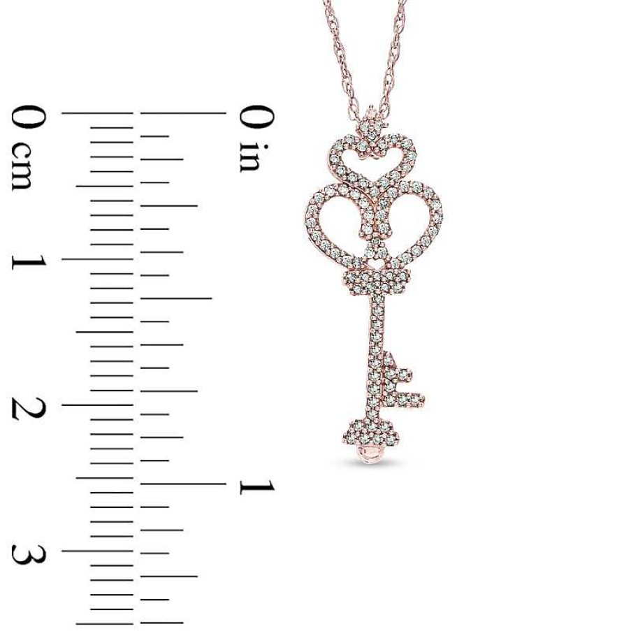 Zales 1/6 Ct. T.W. Diamond Heart-Top Key Pendant In 10K Rose Gold Necklaces