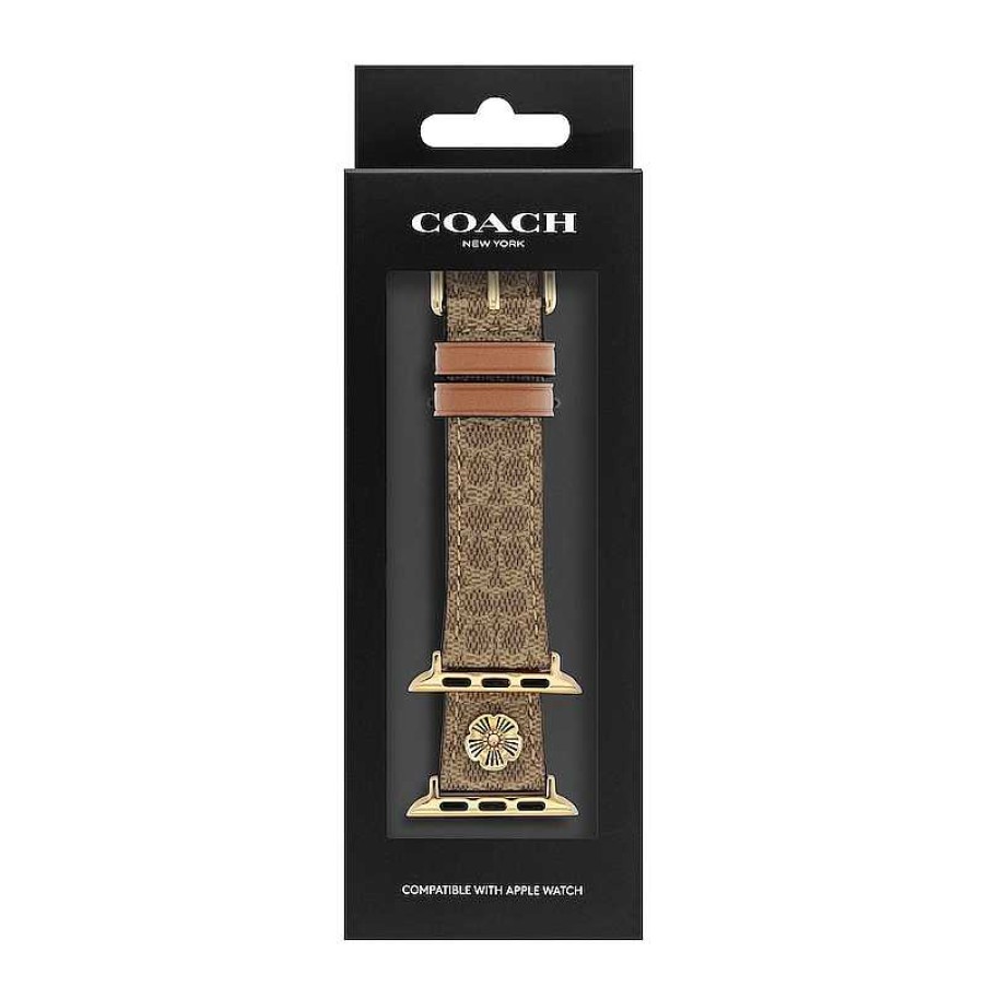 Coach Ladies' Coach Apple Straps Tan Leather Interchangeable Replacement Band Smart Watch Attachment (Model: 14700235) Watches