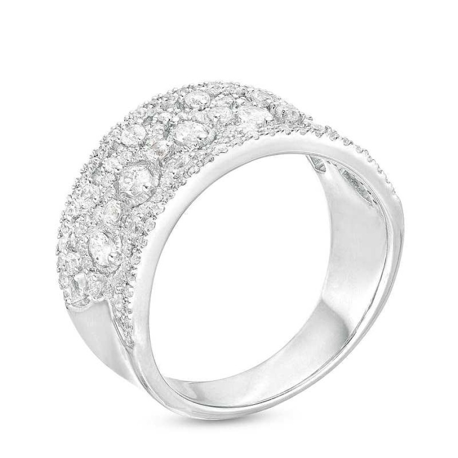 Zales 1 Ct. T.W. Marquise And Round Diamond Vintage-Style Multi-Row Anniversary Band In 14K White Gold Rings