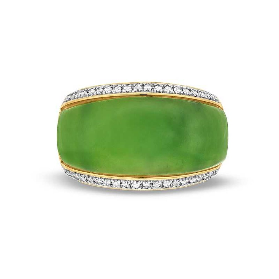 Zales Jade And 1/5 Ct. T.W. Diamond Edge Band In 10K Gold Rings