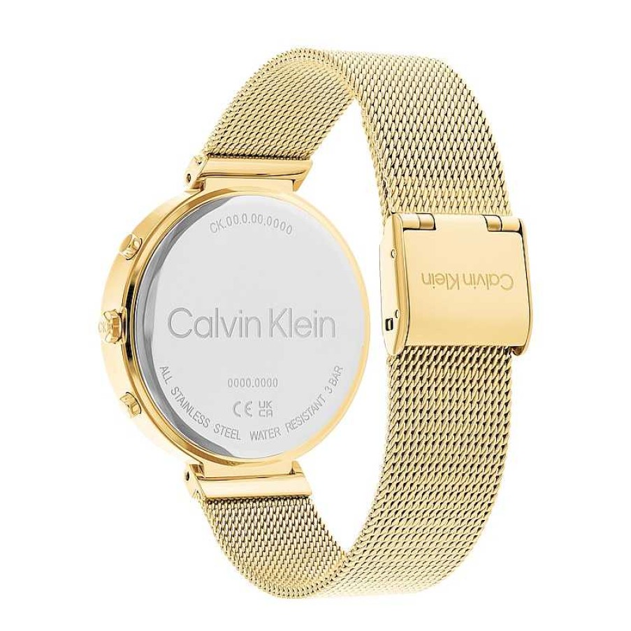 Calvin Klein Ladies' Calvin Klein Gold-Tone Ip Mesh Chronograph Watch With Black Dial (Model: 25200287) Watches