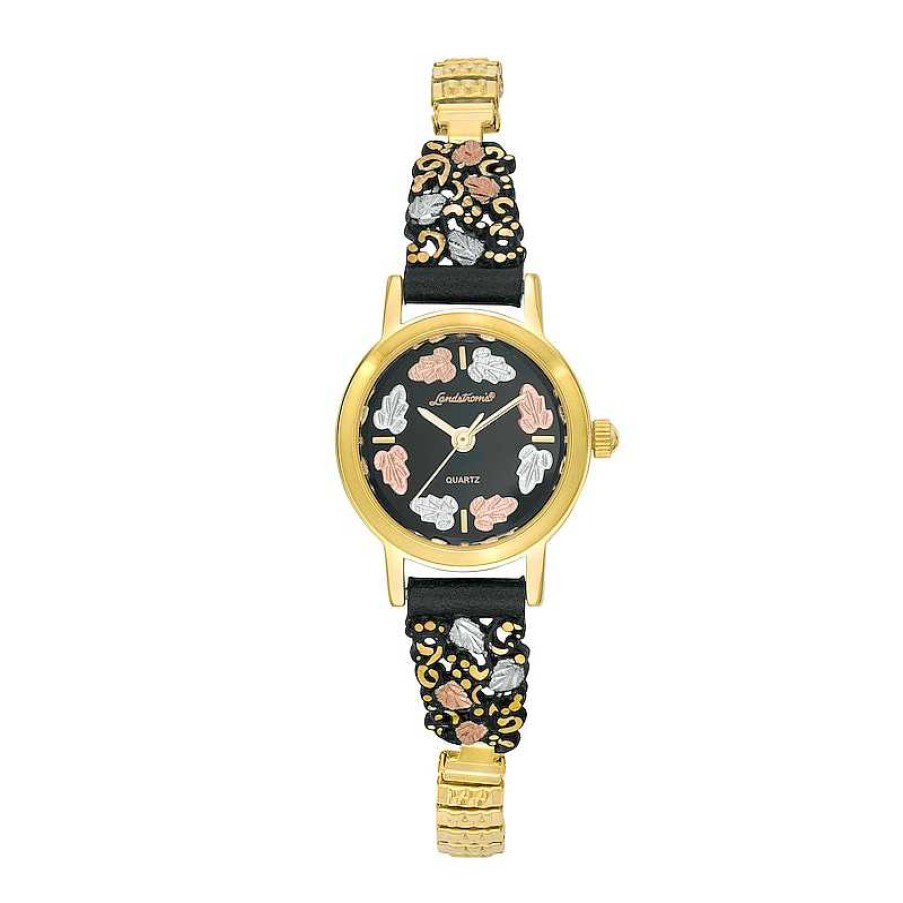 Black Hills Gold Black Hills Gold Ladies' Landstrom'S Gold-Tone Expansion Band Watch With Black Dial (Model: G Ll928509250) Watches