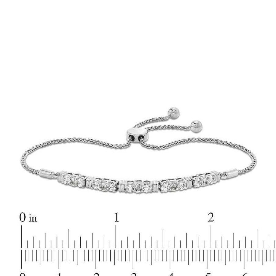 Zales 1 Ct. T.W. Baguette And Round Diamond Trios Bolo Bracelet In 10K White Gold - 7.5" Bracelets