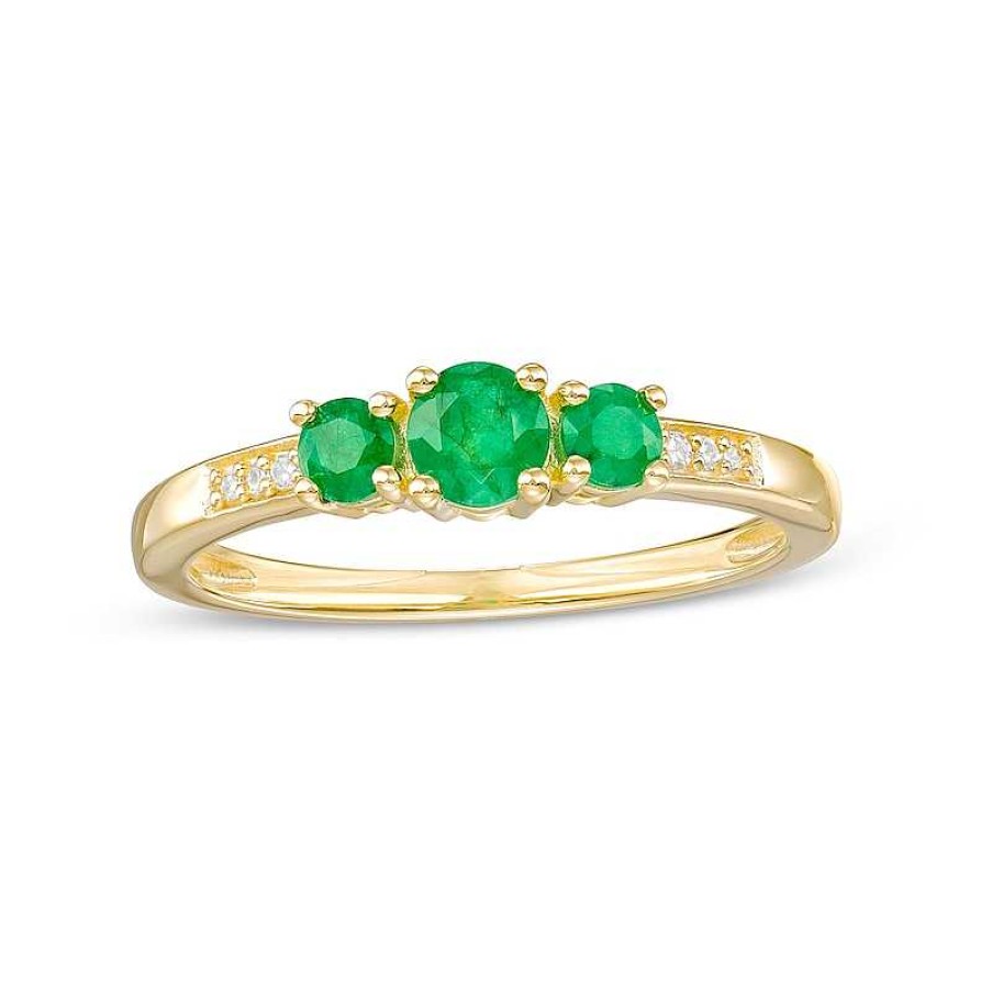 Zales Emerald And Diamond Accent Three Stone Ring In 10K Gold Rings