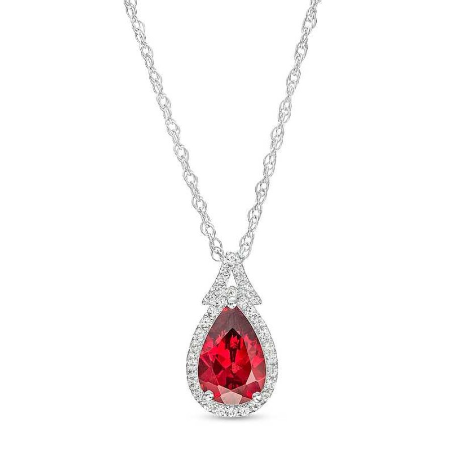 Zales Pear-Shaped Garnet And White Lab-Created Sapphire Frame Split Bail Pendant In Sterling Silver Necklaces