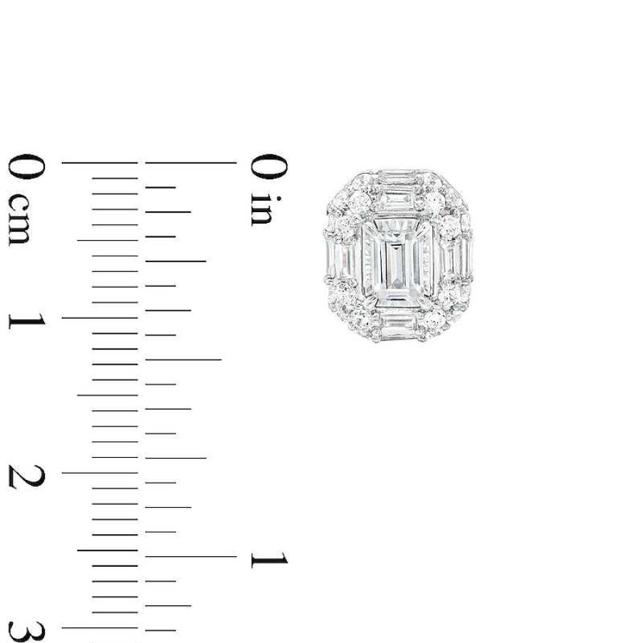 Zales 2 Ct. T.W. Certified Emerald-Cut Lab-Created Diamond Double Frame Stud Earrings In 14K White Gold (F/Si2) Earrings