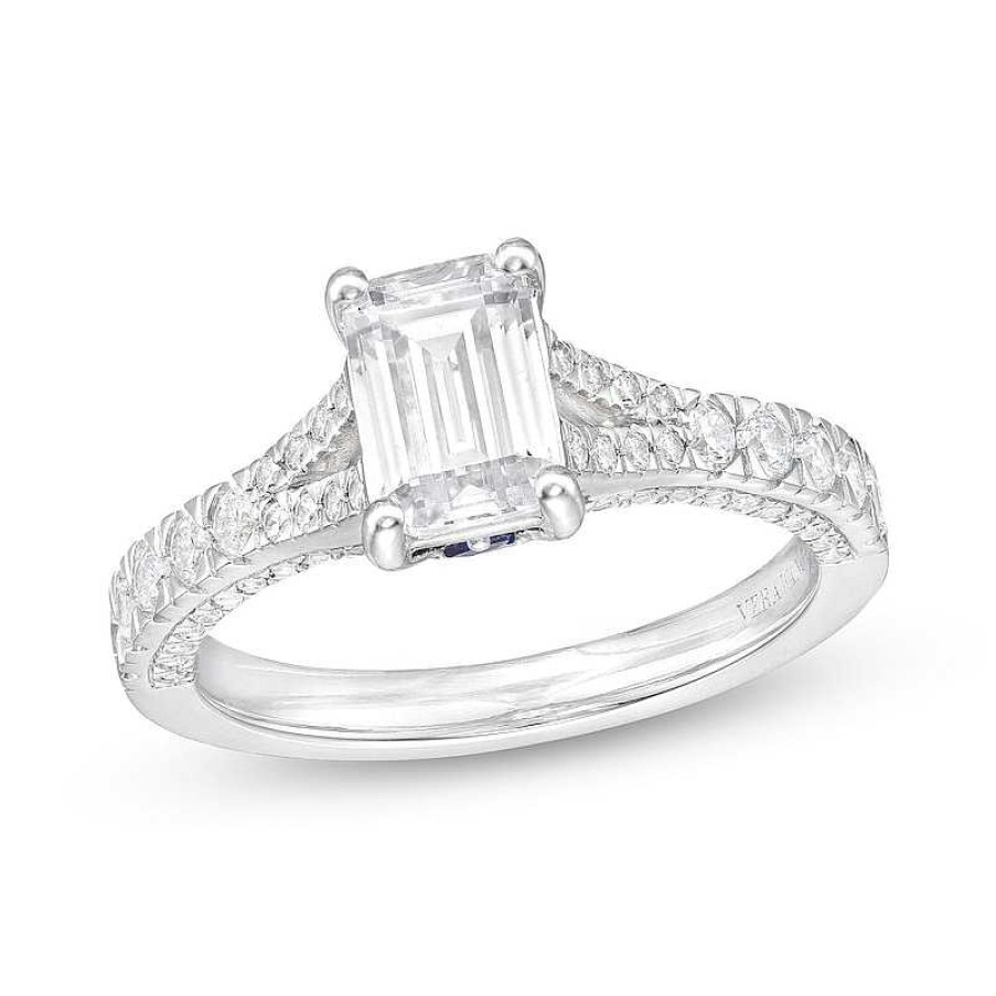 Zales Vera Wang Love Collection Certified Emerald-Cut Center Diamond 1-1/2 Ct. T.W. Engagement Ring In 14K White Gold (I/Si2) Rings