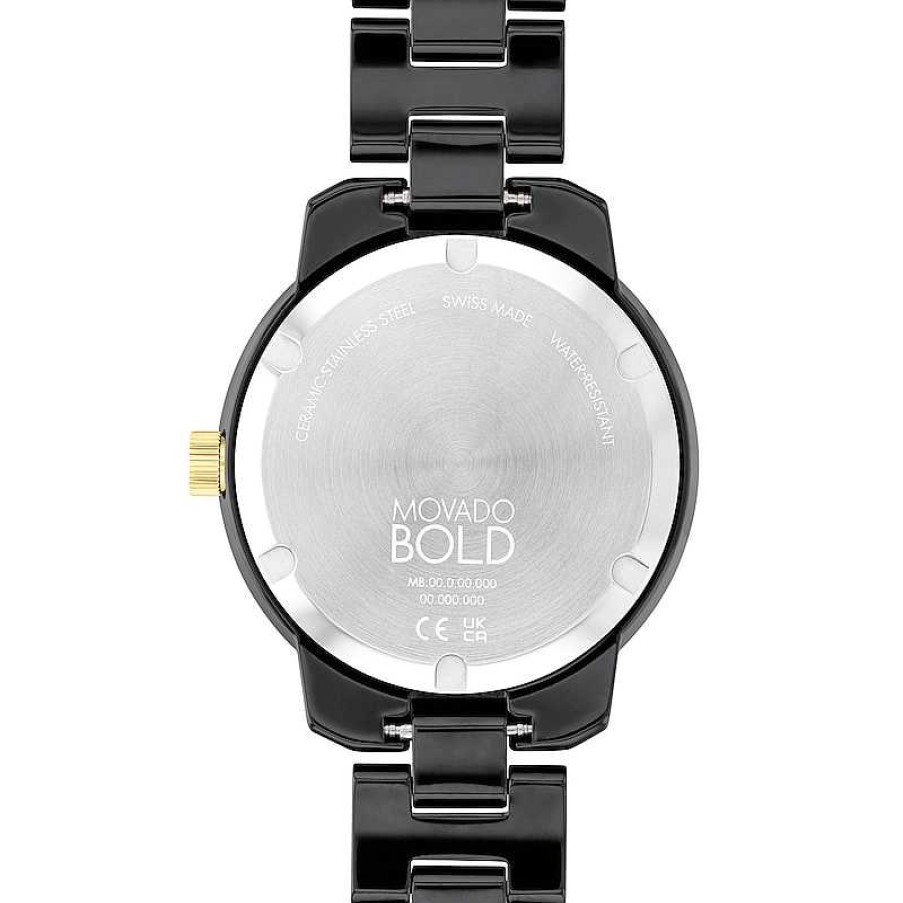 Movado Ladies' Movado Bold® Verso Gold-Tone Ip And Black Ceramic Watch With Black Dial (Model: 3600936) Watches