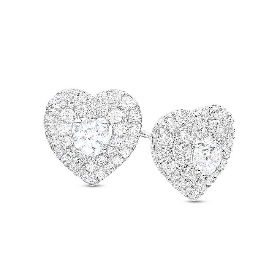 Zales 1 Ct. T.W. Diamond Double Frame Heart Stud Earrings In 10K White Gold Earrings