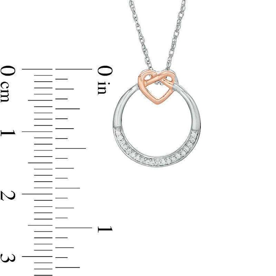 Zales 1/20 Ct. T.W. Diamond Open Circle Heart Knot Pendant In Sterling Silver And 10K Rose Gold Necklaces