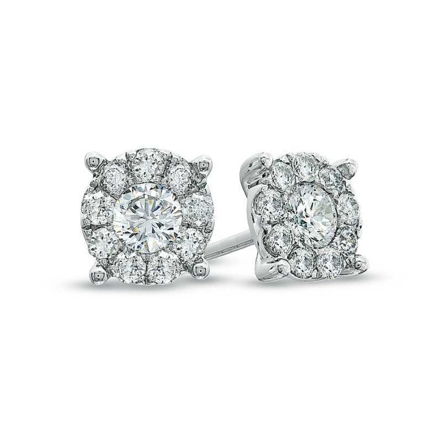 Zales 1 Ct. T.W. Diamond Frame Stud Earrings In 14K White Gold Earrings