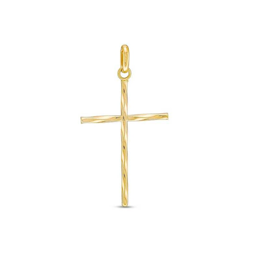 Zales Twist Textured Cross Charm In 10K Gold Necklaces