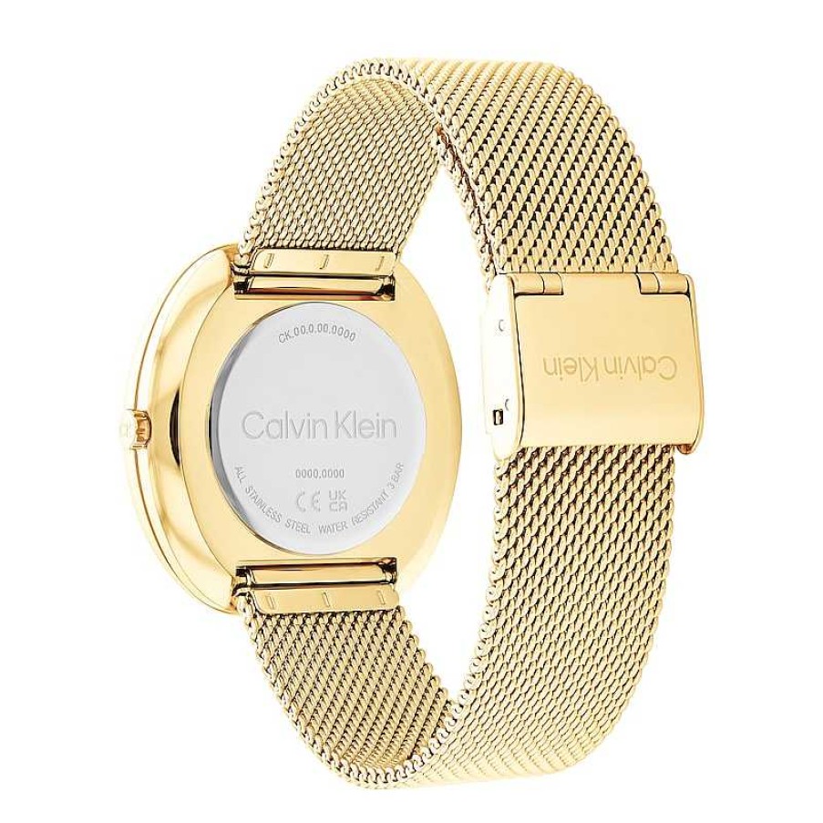 Calvin Klein Ladies' Calvin Klein Gold-Tone Ip Mesh Watch With White Dial (Model: 25200246) Watches