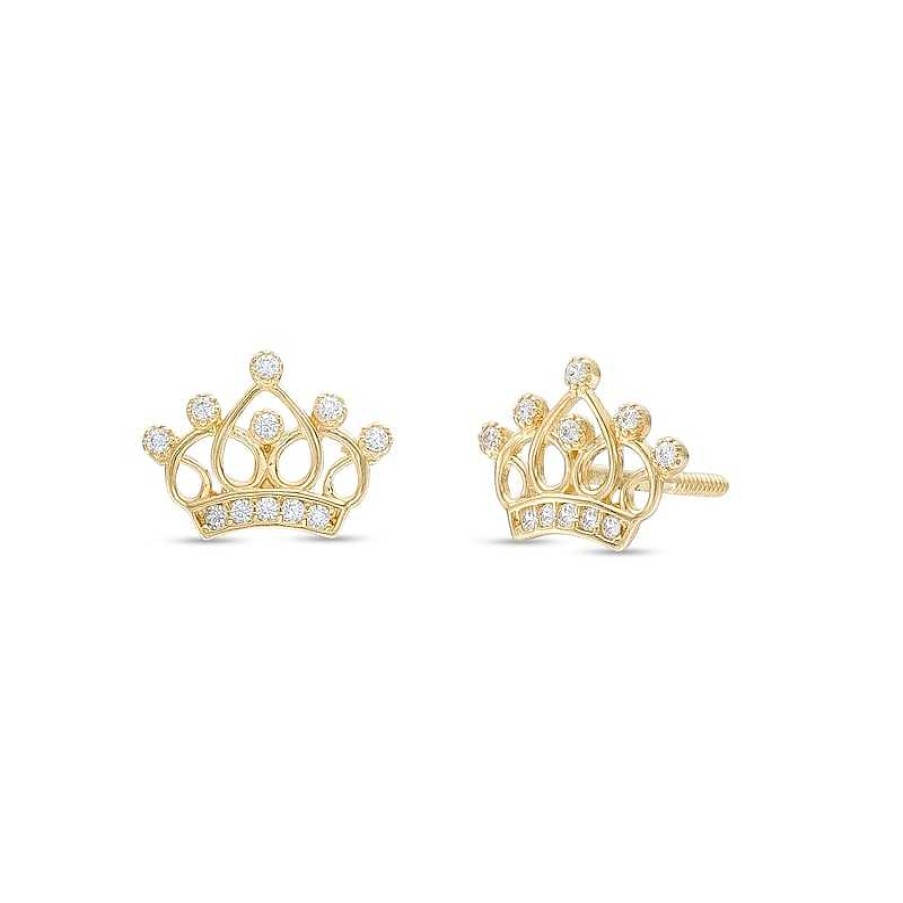 Zales Child'S Cubic Zirconia Crown Stud Earrings In 14K Gold Earrings