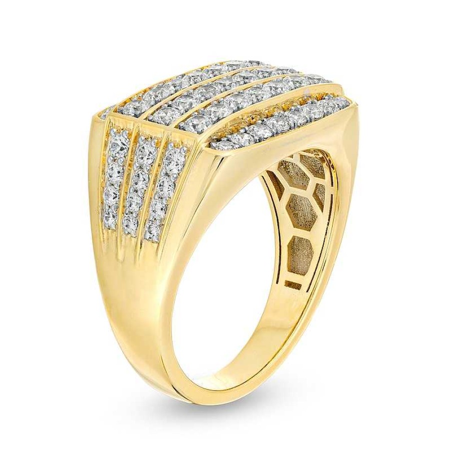 Zales Men'S 2 Ct. T.W. Certified Lab-Created Diamond Multi-Row Rectangle-Top Rounded Edge Ring In 14K Gold Rings