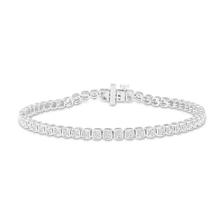 Zales 1 Ct. T.W. Diamond Cushion-Shaped Frame Tennis Bracelet In 10K White Gold Bracelets