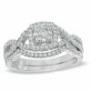 Zales 1/2 Ct. T.W. Multi-Diamond Twist Shank Bridal Set In 10K White Gold Rings