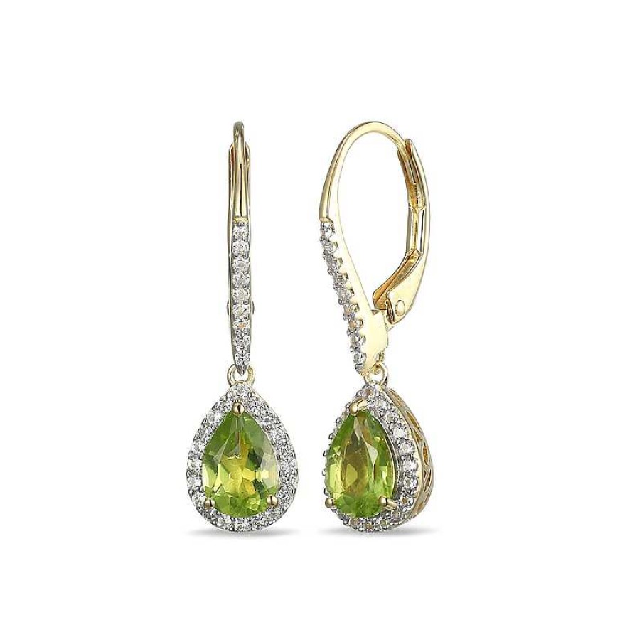 Zales Pear-Shaped Peridot And White Lab-Created Sapphire Frame Drop Earrings In Sterling Silver With 18K Gold Plate Earrings