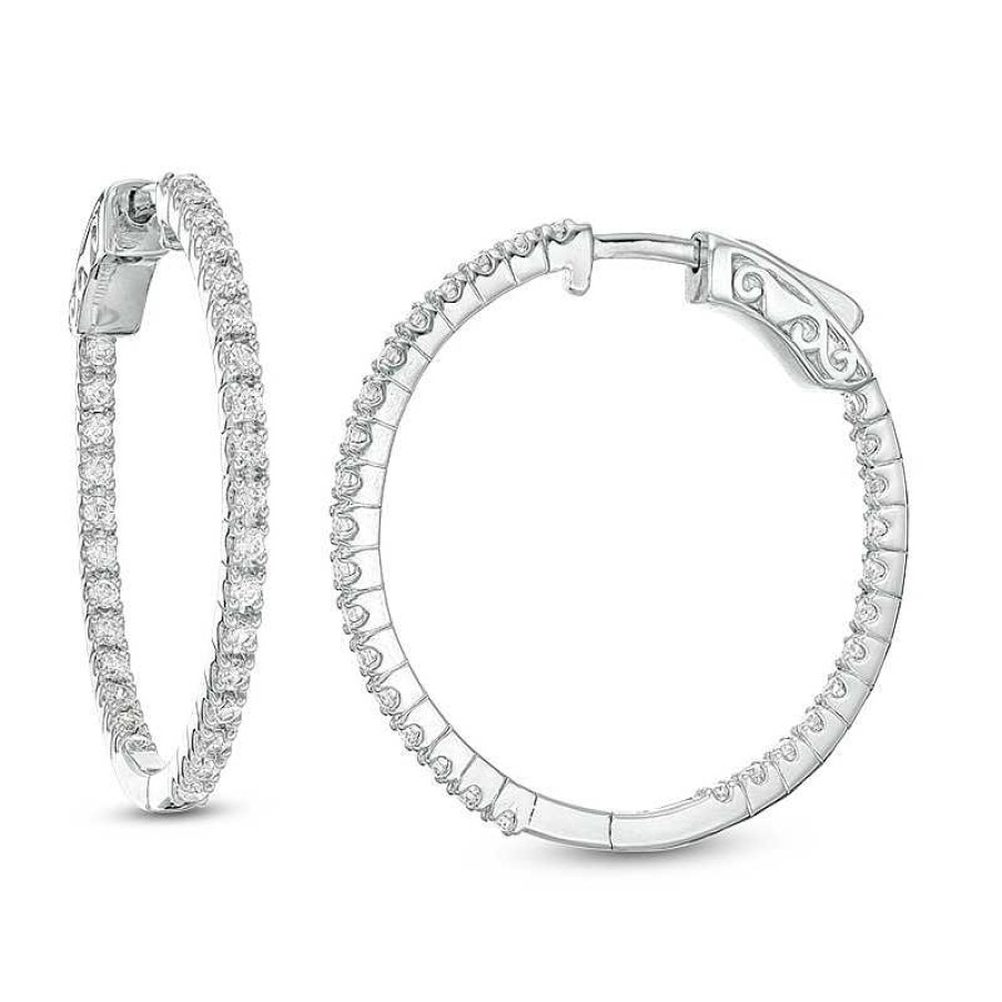 Zales 1 Ct. T.W. Diamond Inside-Out Hoop Earrings In 10K White Gold Earrings