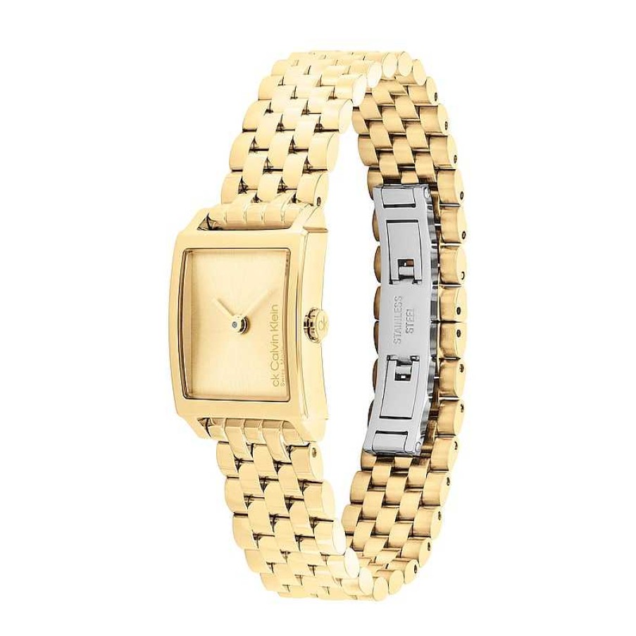 Calvin Klein Ladies' Calvin Klein Gold-Tone Ip Watch With Rectangular Dial (Model: 25000004) Watches